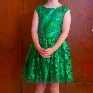 Girls halabaloo green sequined lined dress size 8